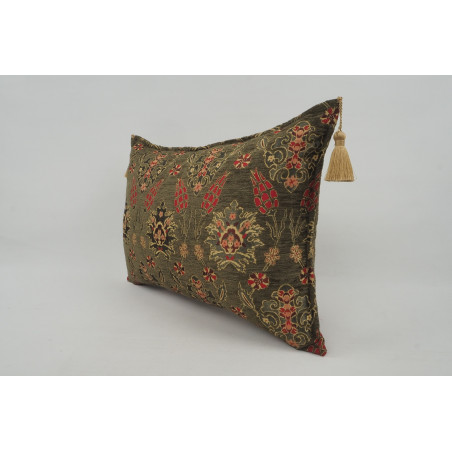 Fabric Pillow, Fabric Pillow 16x24, Moss Green Topkapi Palace Tulip Pattern Turkish Jacquard  Fabric Pillow Cover, Throw Pillow