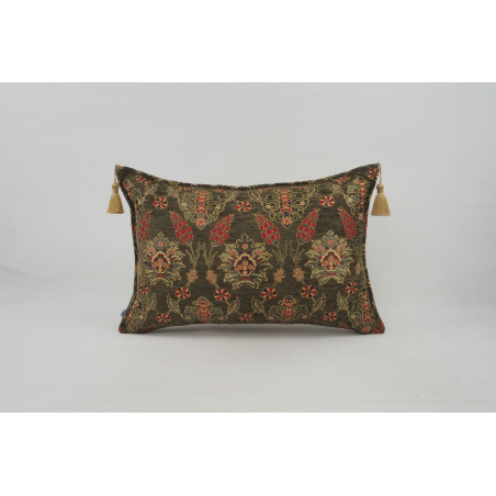 Fabric Pillow, Fabric Pillow 16x24, Moss Green Topkapi Palace Tulip Pattern Turkish Jacquard  Fabric Pillow Cover, Throw Pillow