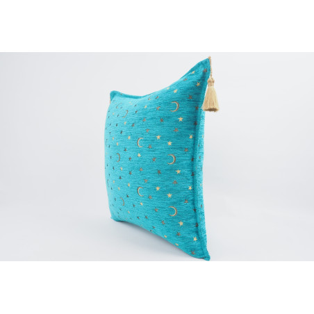 Fabric Pillow,Fabric Pillow 24x24,Turquoise Blue Arabian Night Pattern Turkish Jacquard Fabric Pillow Cover,Throw Lumbar Pillow