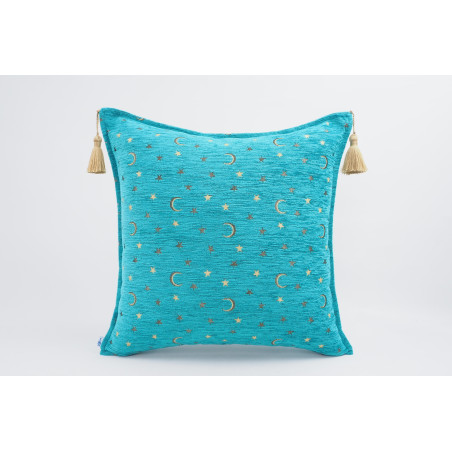 Fabric Pillow,Fabric Pillow 24x24,Turquoise Blue Arabian Night Pattern Turkish Jacquard Fabric Pillow Cover,Throw Lumbar Pillow