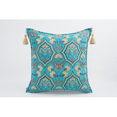Fabric Pillow,Fabric Pillow 24x24,Turquoise Blue Carnation Pattern Turkish Jacquard Fabric Pillow,Decorative Throw Lumbar Pillow