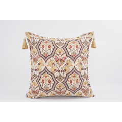 Fabric Pillow,Fabric Pillow 24x24, Beige Carnation Pattern Turkish Jacquard Fabric Pillow Cover, Decorative Throw Lumbar Pillow