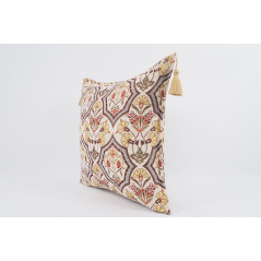 Fabric Pillow,Fabric Pillow 24x24, Beige Carnation Pattern Turkish Jacquard Fabric Pillow Cover, Decorative Throw Lumbar Pillow