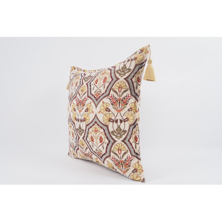 Fabric Pillow,Fabric Pillow 24x24, Beige Carnation Pattern Turkish Jacquard Fabric Pillow Cover, Decorative Throw Lumbar Pillow