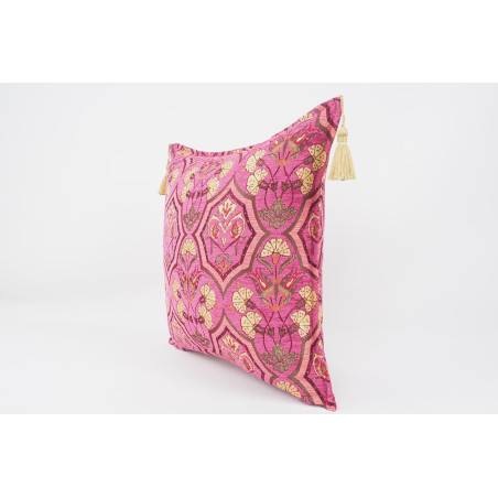 Fabric Pillow,Fabric Pillow 24x24,Mazenda Pink Carnation Pattern Turkish Jacquard Fabric Pillow, Decorative Throw Lumbar Pillow