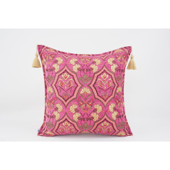 Fabric Pillow,Fabric Pillow 24x24,Mazenda Pink Carnation Pattern Turkish Jacquard Fabric Pillow, Decorative Throw Lumbar Pillow