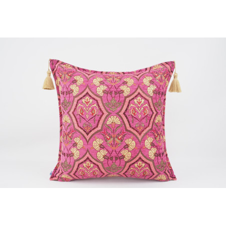 Fabric Pillow,Fabric Pillow 24x24,Mazenda Pink Carnation Pattern Turkish Jacquard Fabric Pillow, Decorative Throw Lumbar Pillow