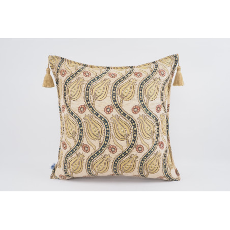 Fabric Pillow,Fabric Pillow 24x24,Beige Water Line Tulip Pattern Turkish Jacquard Fabric Pillow Cover,Throw Pillow,Lumbar Pillow