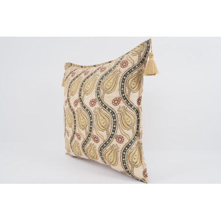 Fabric Pillow,Fabric Pillow 24x24,Beige Water Line Tulip Pattern Turkish Jacquard Fabric Pillow Cover,Throw Pillow,Lumbar Pillow