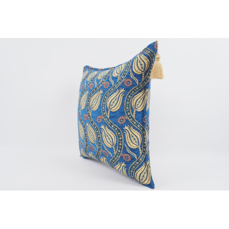 Fabric Pillow,Fabric Pillow 24x24, Navy Blue Water Line Tulip Pattern Turkish Jacquard Fabric Pillow, Throw Pillow,Lumbar Pillow