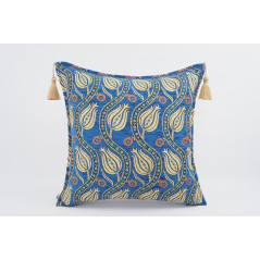 Fabric Pillow,Fabric Pillow 24x24, Navy Blue Water Line Tulip Pattern Turkish Jacquard Fabric Pillow, Throw Pillow,Lumbar Pillow