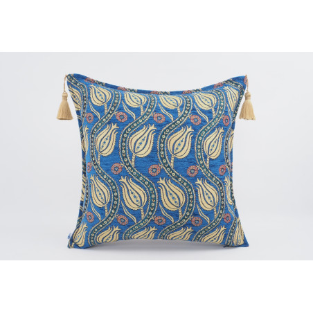 Fabric Pillow,Fabric Pillow 24x24, Navy Blue Water Line Tulip Pattern Turkish Jacquard Fabric Pillow, Throw Pillow,Lumbar Pillow