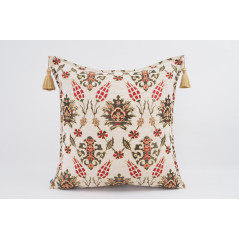 Fabric Pillow, Fabric Pillow 24x24, Beige Topkapi Palace Tulip Pattern Turkish Jacquard Fabric Pillow Cover, Throw Pillow Case