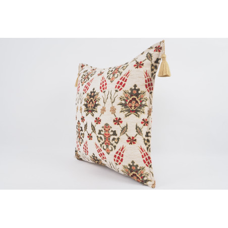 Fabric Pillow, Fabric Pillow 24x24, Beige Topkapi Palace Tulip Pattern Turkish Jacquard Fabric Pillow Cover, Throw Pillow Case