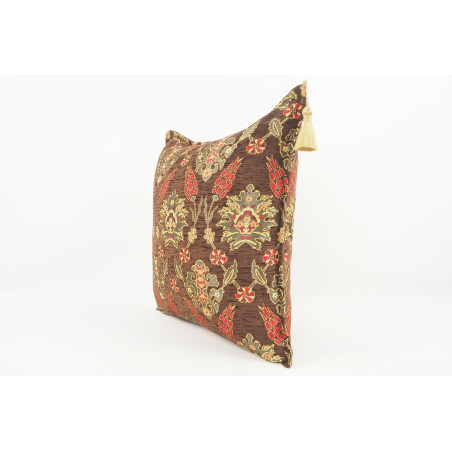 Fabric Pillow,Fabric Pillow 24x24,Brown Topkapi Palace Tulip Pattern Turkish Jacquard Fabric Pillow Case,Throw and Lumbar Pillow
