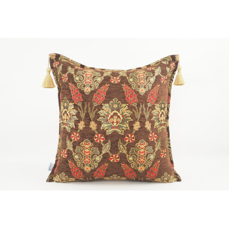 Fabric Pillow,Fabric Pillow 24x24,Brown Topkapi Palace Tulip Pattern Turkish Jacquard Fabric Pillow Case,Throw and Lumbar Pillow